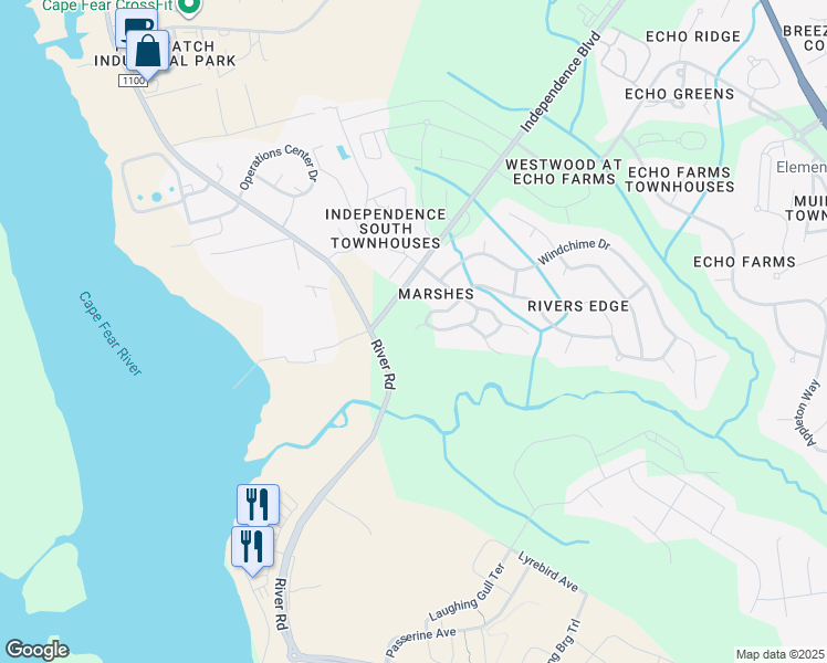 map of restaurants, bars, coffee shops, grocery stores, and more near 203 Fullford Lane in Wilmington