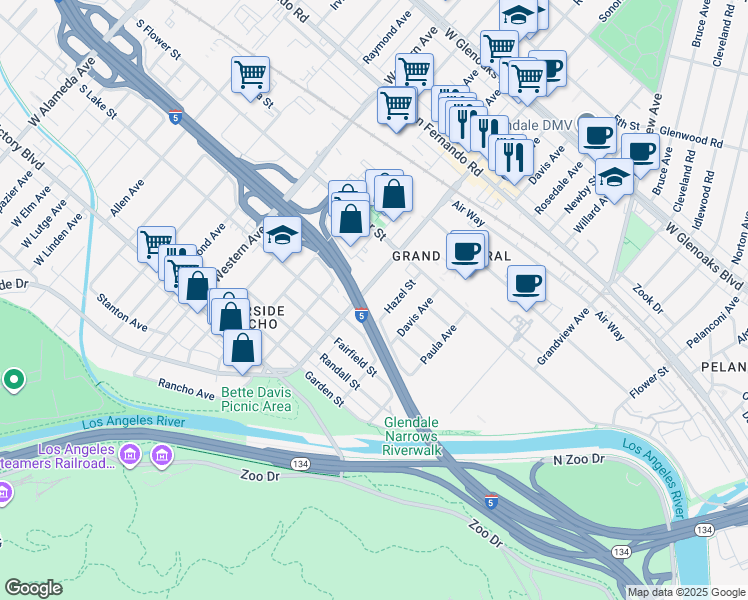 map of restaurants, bars, coffee shops, grocery stores, and more near 528 Sonora Avenue in Glendale