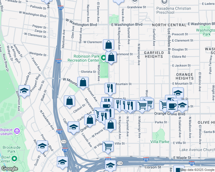 map of restaurants, bars, coffee shops, grocery stores, and more near 899 North Fair Oaks Avenue in Pasadena