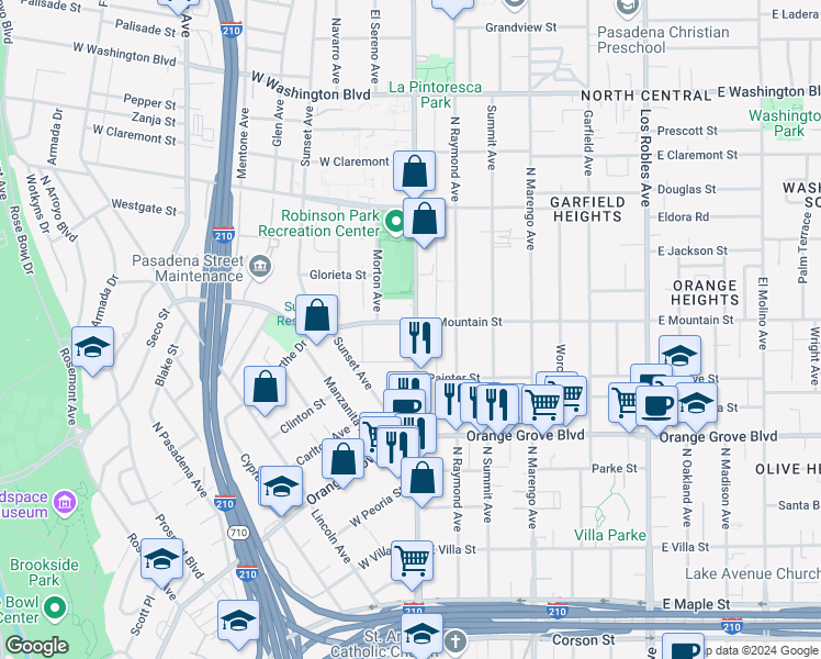 map of restaurants, bars, coffee shops, grocery stores, and more near 897 North Fair Oaks Avenue in Pasadena