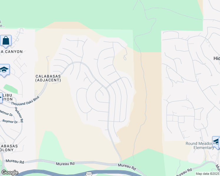 map of restaurants, bars, coffee shops, grocery stores, and more near 5451 Newcastle Lane in Calabasas