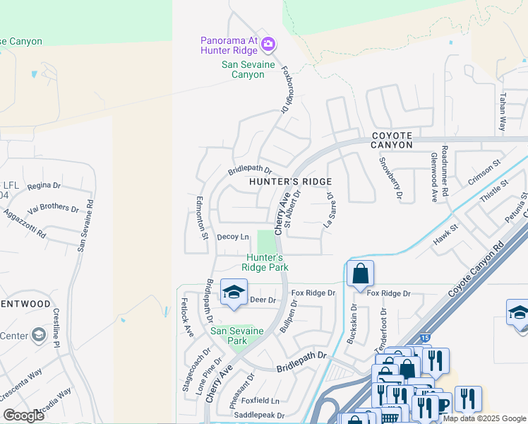 map of restaurants, bars, coffee shops, grocery stores, and more near 14755 Ontario Circle in Fontana