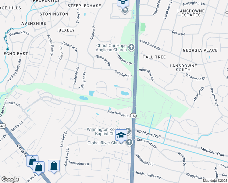 map of restaurants, bars, coffee shops, grocery stores, and more near 4504 Tesla Park Drive in Wilmington