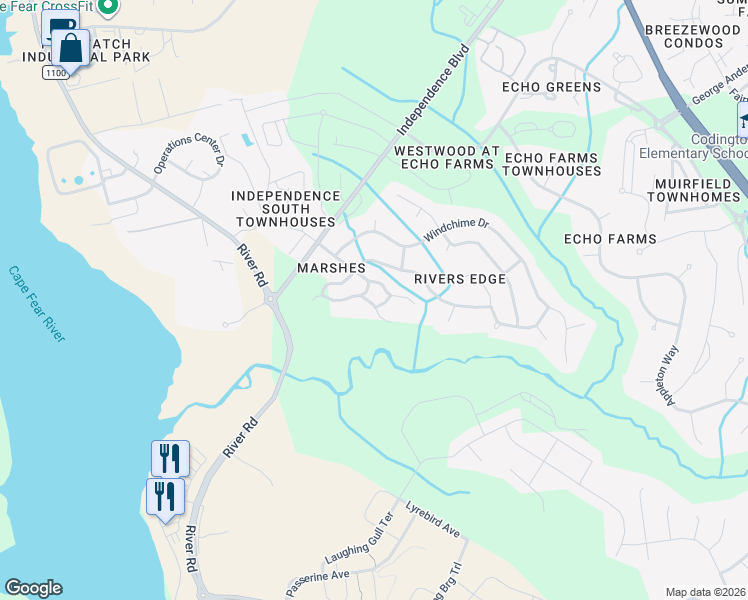 map of restaurants, bars, coffee shops, grocery stores, and more near 3902 Botsford Court in Wilmington
