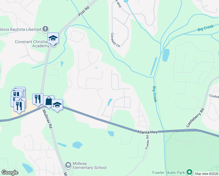map of restaurants, bars, coffee shops, grocery stores, and more near 5165 Brierstone Drive in Alpharetta