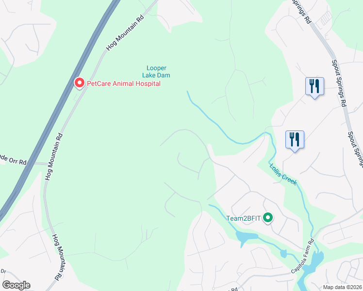 map of restaurants, bars, coffee shops, grocery stores, and more near 6939 Running Deer in Flowery Branch