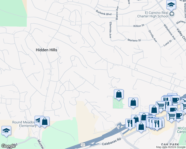 map of restaurants, bars, coffee shops, grocery stores, and more near 24255 Bridle Trail Road in Hidden Hills