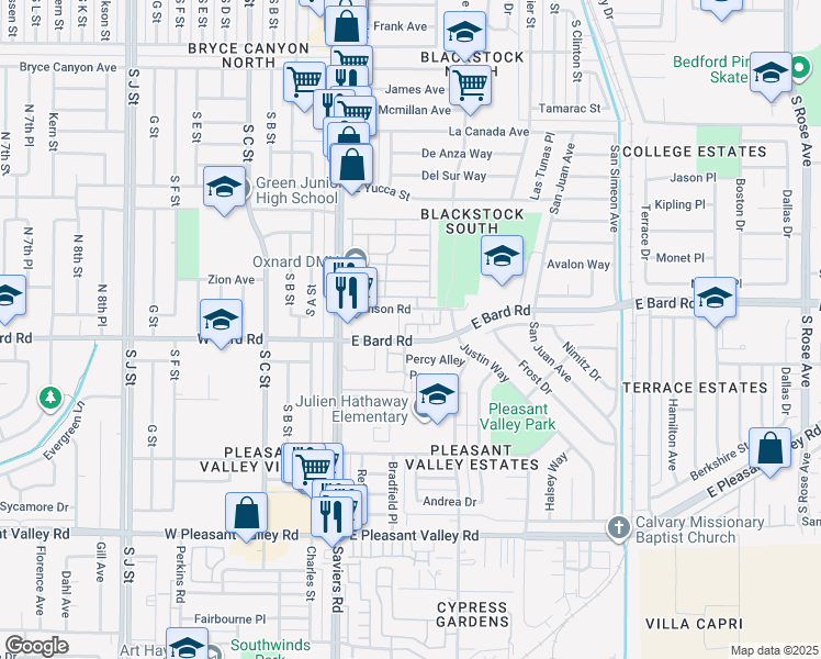 map of restaurants, bars, coffee shops, grocery stores, and more near 401 East Bard Road in Port Hueneme