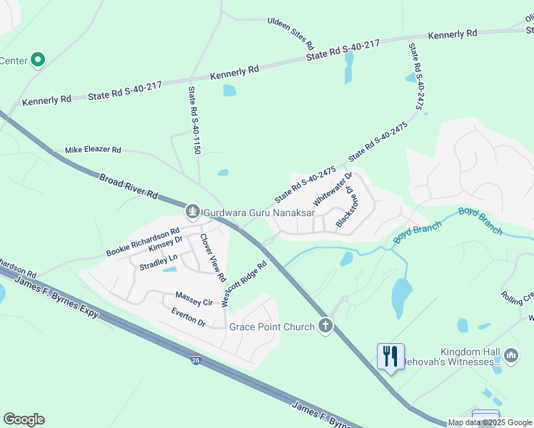 map of restaurants, bars, coffee shops, grocery stores, and more near 102 Whitewater Drive in Irmo