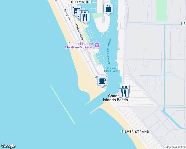 map of restaurants, bars, coffee shops, grocery stores, and more near 3289 Ocean Drive in Oxnard