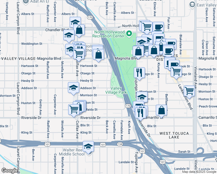 map of restaurants, bars, coffee shops, grocery stores, and more near 4991 Westpark Drive in Los Angeles