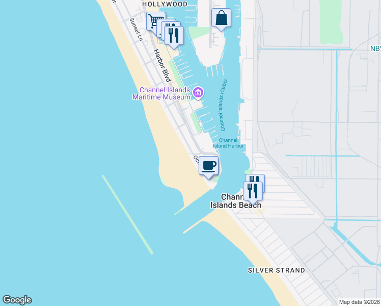 map of restaurants, bars, coffee shops, grocery stores, and more near 3289 Ocean Drive in Oxnard