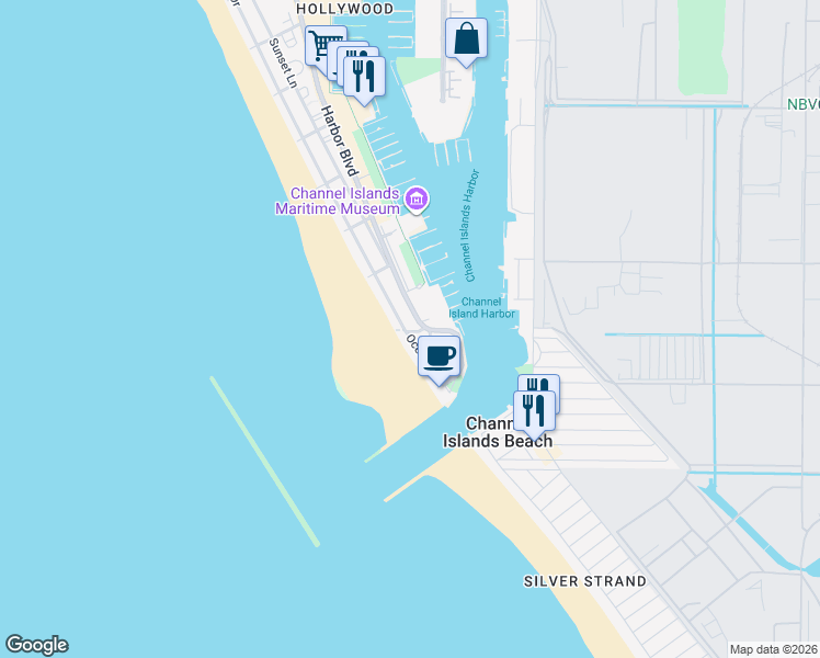 map of restaurants, bars, coffee shops, grocery stores, and more near 3300 Ocean Drive in Oxnard