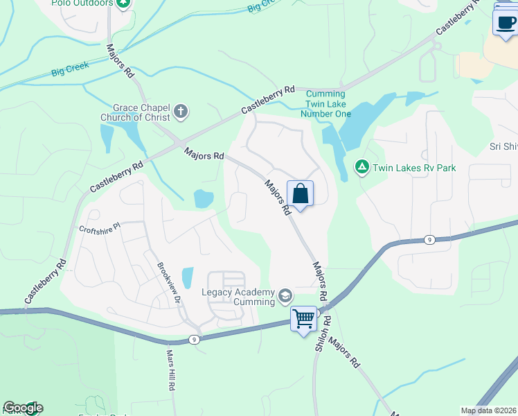 map of restaurants, bars, coffee shops, grocery stores, and more near 6860 Ashford Manor Way in Cumming