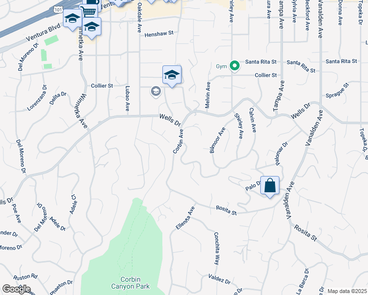 map of restaurants, bars, coffee shops, grocery stores, and more near 2458 Calvin Avenue in Los Angeles