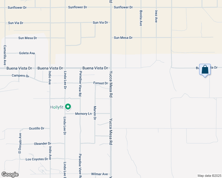 map of restaurants, bars, coffee shops, grocery stores, and more near Yucca Mesa Road in Yucca Valley
