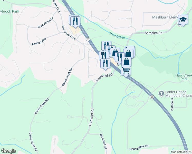 map of restaurants, bars, coffee shops, grocery stores, and more near 1740 Berry Court in Cumming