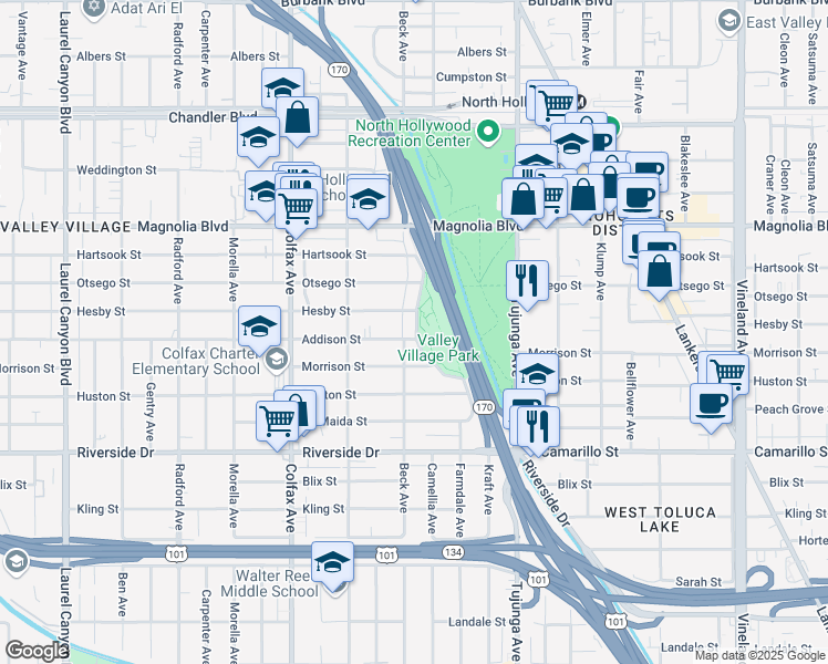 map of restaurants, bars, coffee shops, grocery stores, and more near 4991 Westpark Drive in Los Angeles