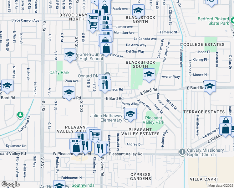 map of restaurants, bars, coffee shops, grocery stores, and more near 401 East Bard Road in Port Hueneme