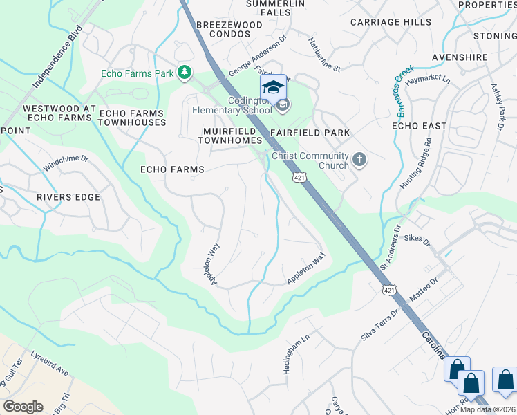 map of restaurants, bars, coffee shops, grocery stores, and more near 305 Foxhall Court in Wilmington