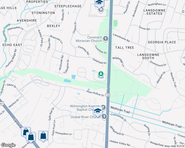 map of restaurants, bars, coffee shops, grocery stores, and more near 4504 Tesla Park Drive in Wilmington