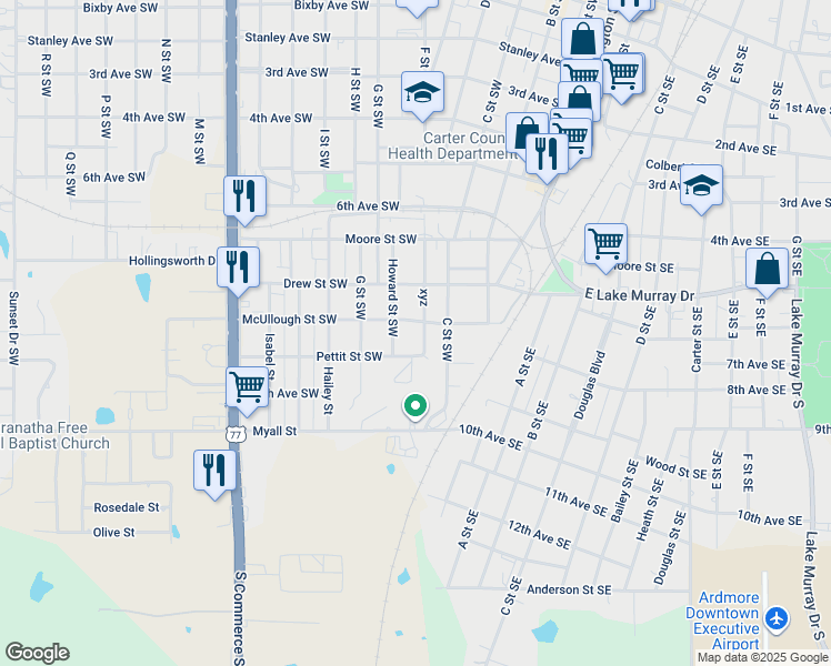 map of restaurants, bars, coffee shops, grocery stores, and more near 1024 Howard Street Southwest in Ardmore