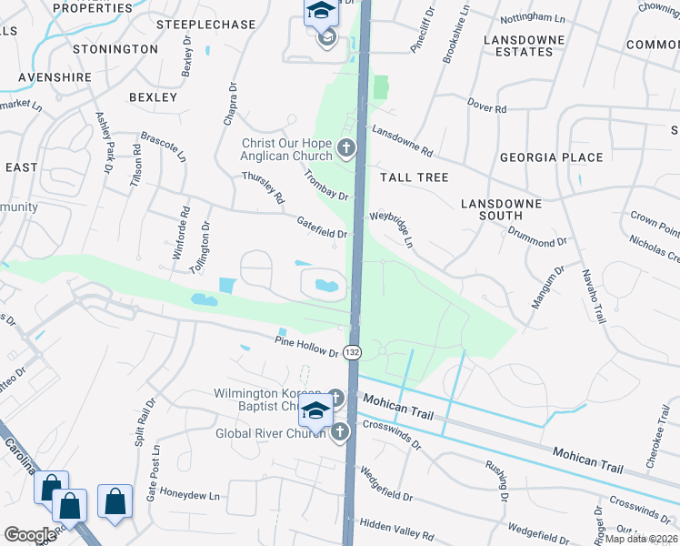 map of restaurants, bars, coffee shops, grocery stores, and more near 4400 Jay Bird Circle in Wilmington