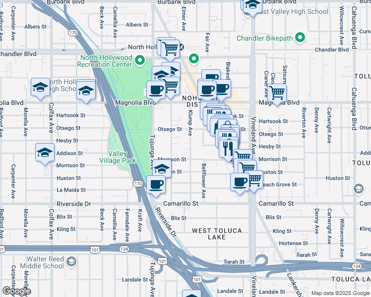 map of restaurants, bars, coffee shops, grocery stores, and more near in Los Angeles