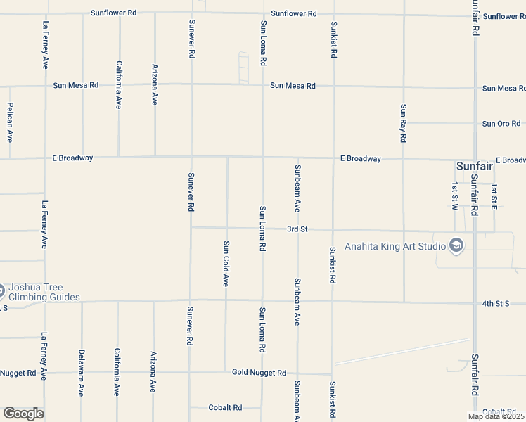 map of restaurants, bars, coffee shops, grocery stores, and more near Sun Loma Road in Joshua Tree