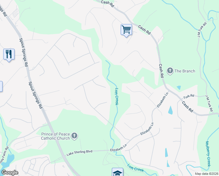 map of restaurants, bars, coffee shops, grocery stores, and more near 5687 Deep Creek Court in Flowery Branch