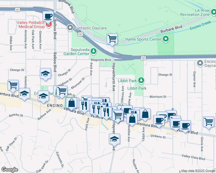 map of restaurants, bars, coffee shops, grocery stores, and more near 5012 Gerald Avenue in Los Angeles