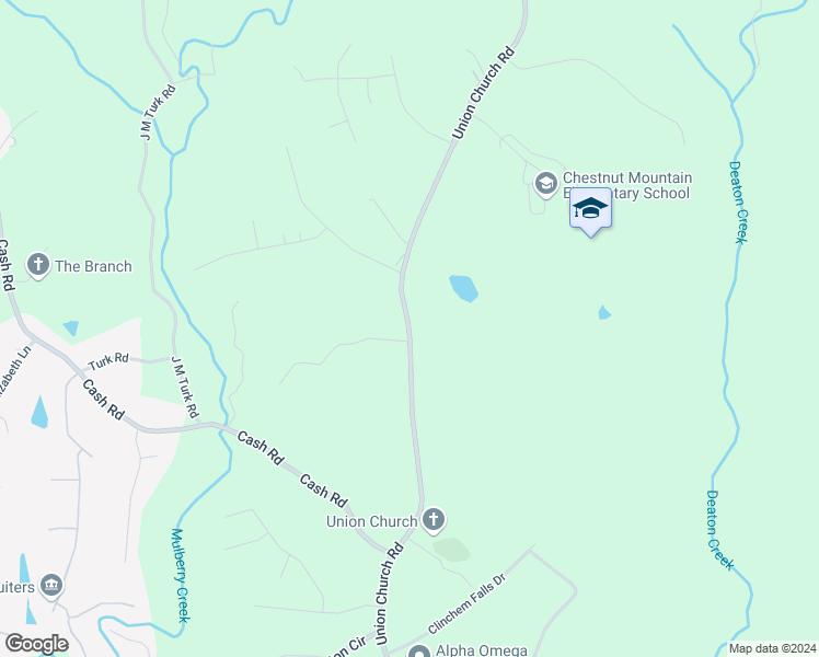 map of restaurants, bars, coffee shops, grocery stores, and more near Union Church Road in Flowery Branch