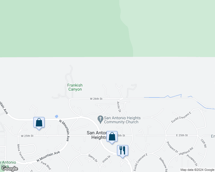 map of restaurants, bars, coffee shops, grocery stores, and more near 1330 Fuchsia Avenue in Upland