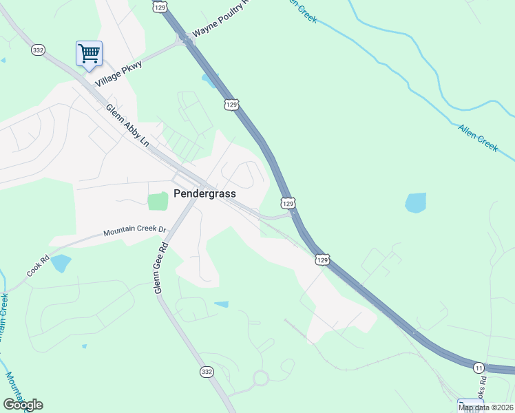 map of restaurants, bars, coffee shops, grocery stores, and more near 138 Glenn Abby Lane in Pendergrass