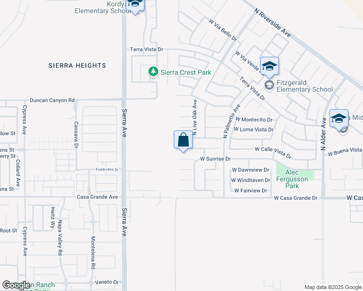 map of restaurants, bars, coffee shops, grocery stores, and more near 2874 West Calle Vista Drive in Rialto