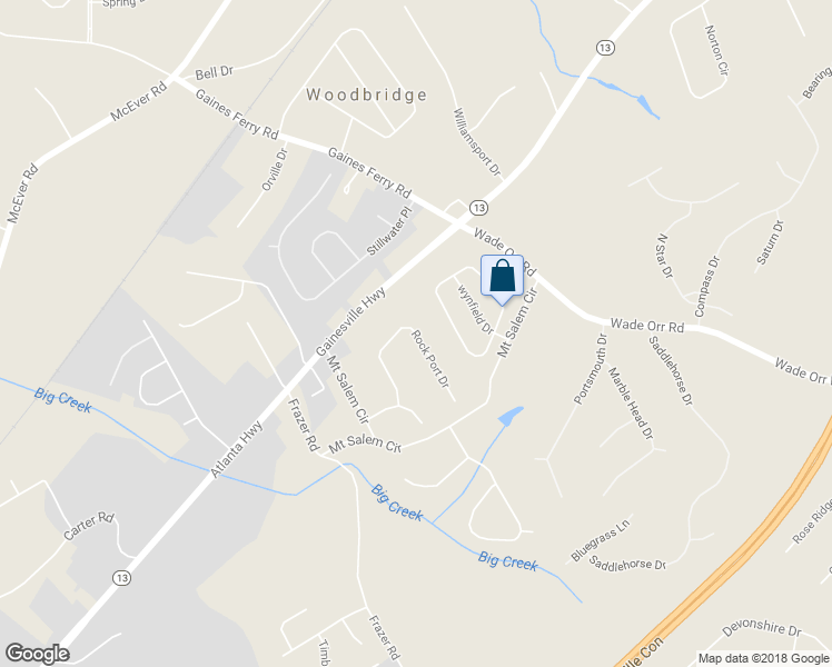 map of restaurants, bars, coffee shops, grocery stores, and more near 6257 Rock Port Drive in Flowery Branch