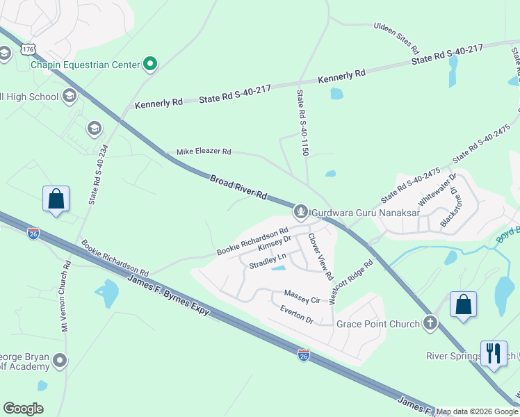 map of restaurants, bars, coffee shops, grocery stores, and more near 1016 Bookie Richardson Road in Chapin