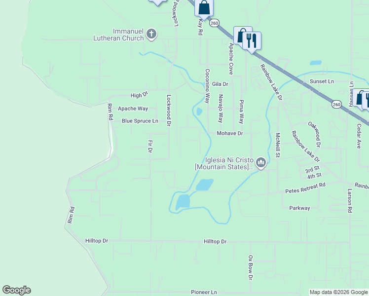 map of restaurants, bars, coffee shops, grocery stores, and more near 2232 Santa Cruz Way in Navajo County