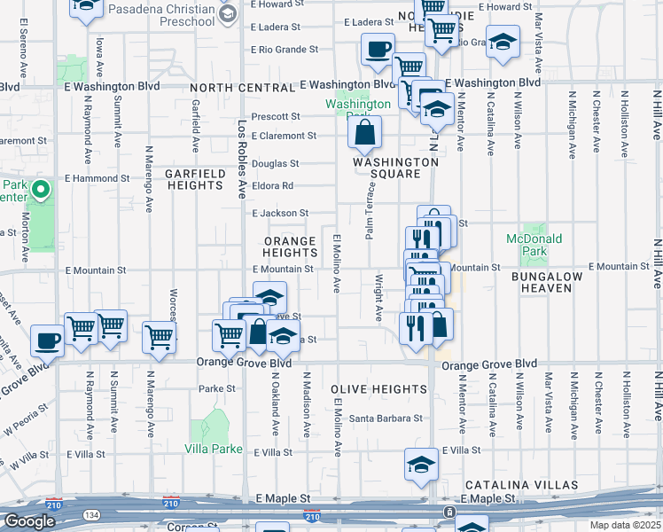 map of restaurants, bars, coffee shops, grocery stores, and more near 917 North El Molino Avenue in Pasadena