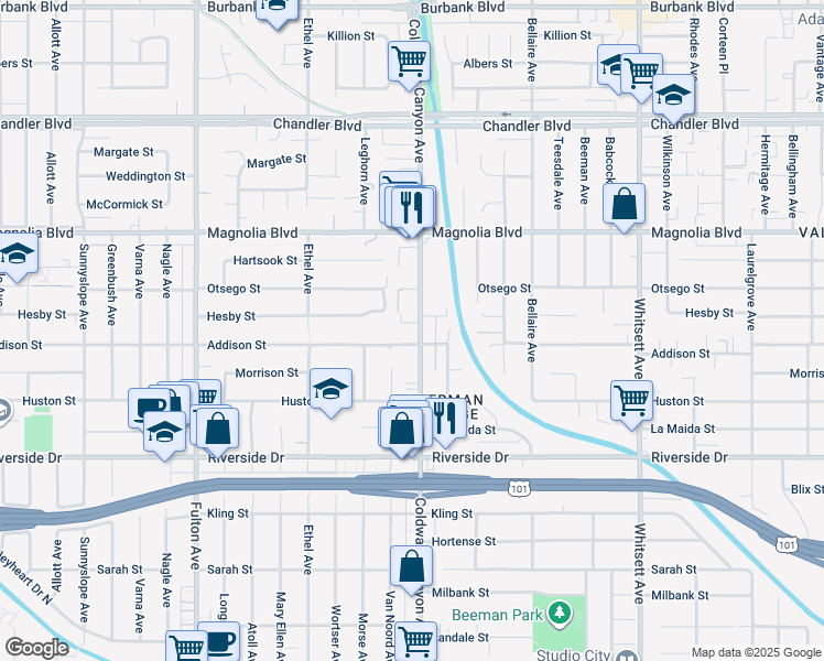 map of restaurants, bars, coffee shops, grocery stores, and more near in Los Angeles