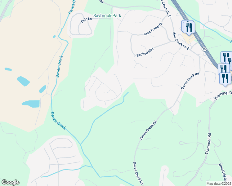 map of restaurants, bars, coffee shops, grocery stores, and more near 1645 Horseshoe Creek Lane in Cumming