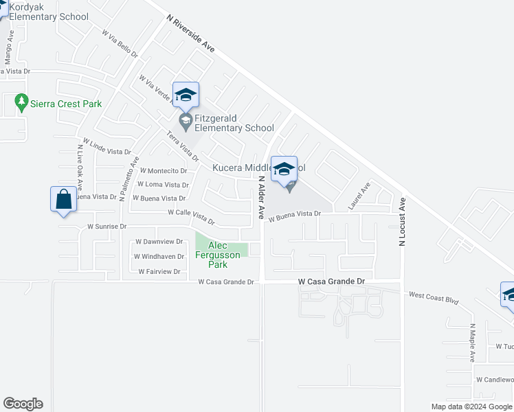 map of restaurants, bars, coffee shops, grocery stores, and more near 3421 North Orangewood Avenue in Rialto