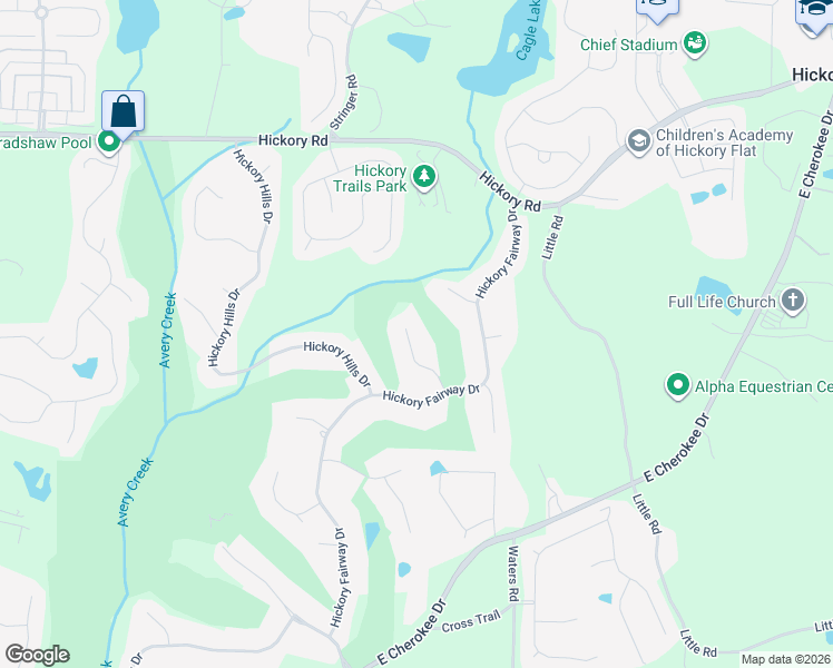 map of restaurants, bars, coffee shops, grocery stores, and more near 410 Hickory Fairway Court in Woodstock