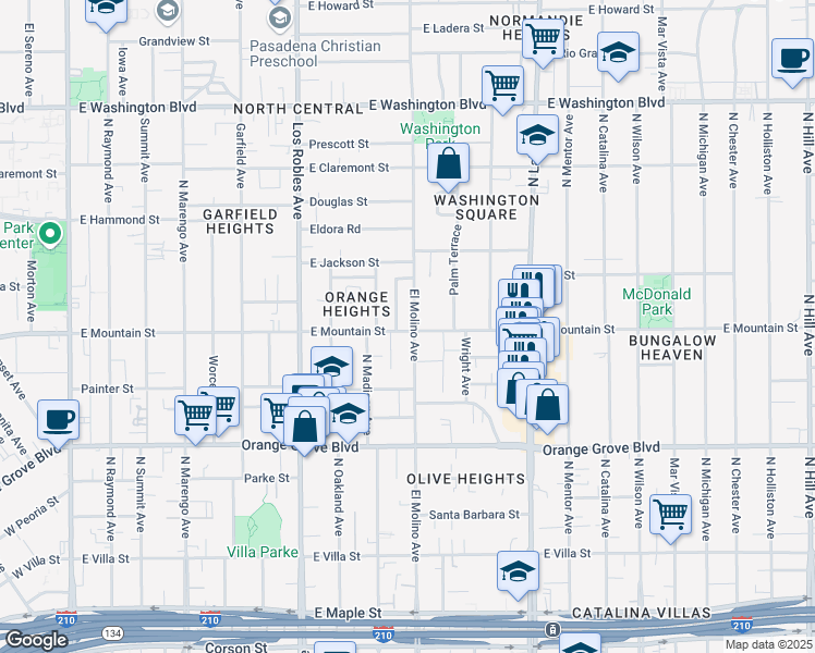 map of restaurants, bars, coffee shops, grocery stores, and more near 917 North El Molino Avenue in Pasadena