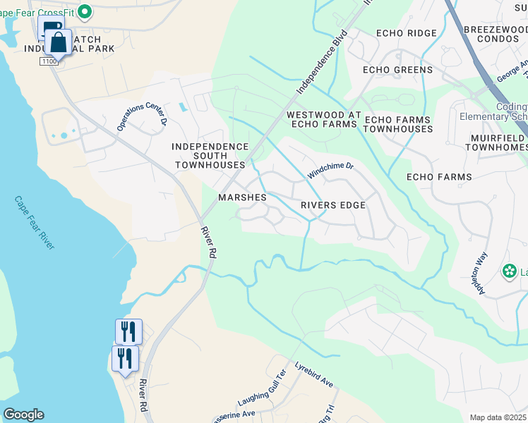 map of restaurants, bars, coffee shops, grocery stores, and more near 211 Fullford Lane in Wilmington