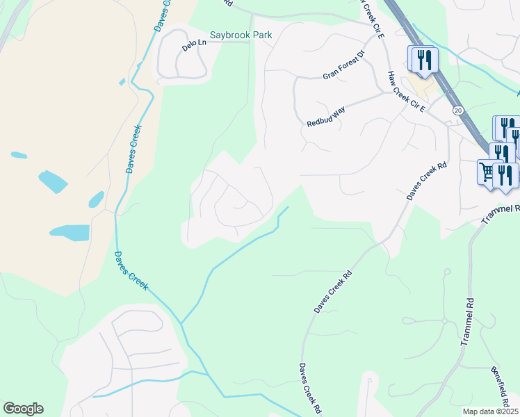 map of restaurants, bars, coffee shops, grocery stores, and more near 1645 Horseshoe Creek Lane in Cumming