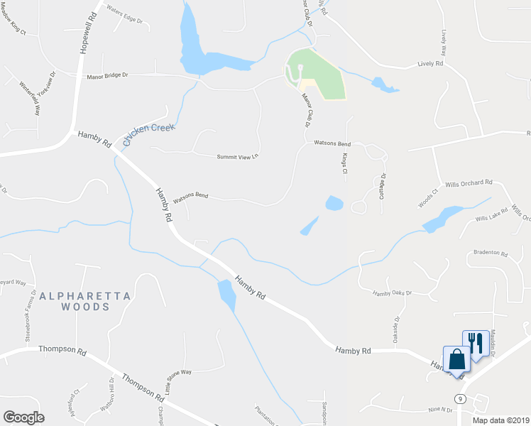 map of restaurants, bars, coffee shops, grocery stores, and more near 3127 Watsons Bend in Alpharetta