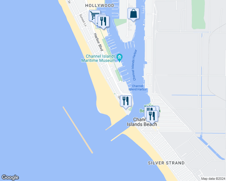 map of restaurants, bars, coffee shops, grocery stores, and more near 3321 Ocean Drive in Oxnard