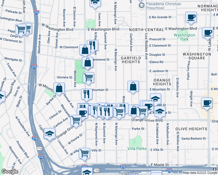 map of restaurants, bars, coffee shops, grocery stores, and more near 964 North Summit Avenue in Pasadena