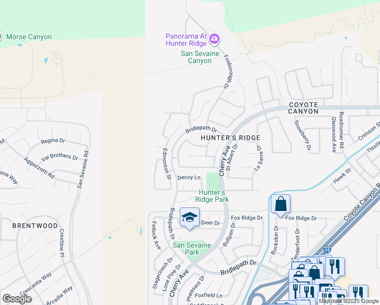 map of restaurants, bars, coffee shops, grocery stores, and more near 14666 Ontario Circle in Fontana